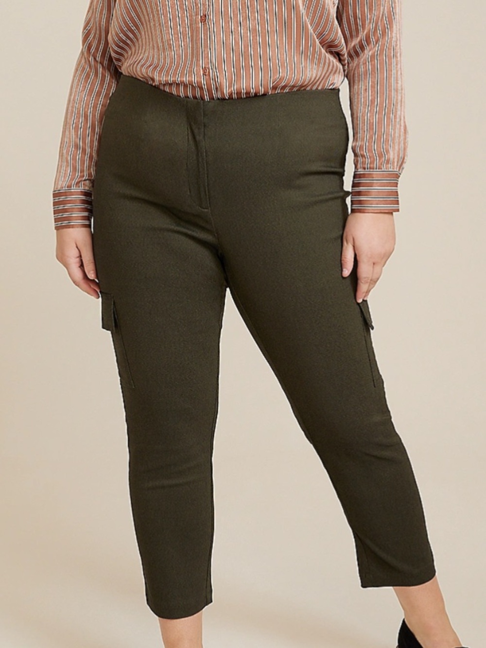 Maurices Women Plus 22W Olive Green Bengaline High Rise Cargo Slim Straight Pant